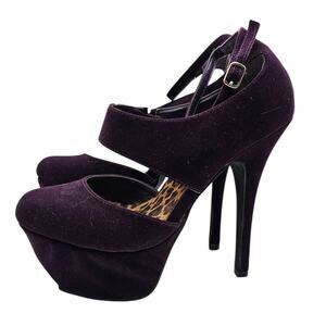 Vintage Y2K Qupid Womens Sz 7 Dark Purple Platform High Heels Faux Suede